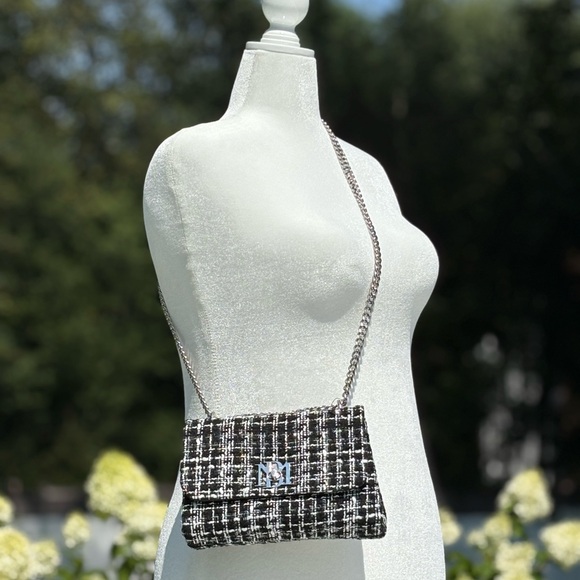Badgley Mischka Black and White Tweed Clutch New